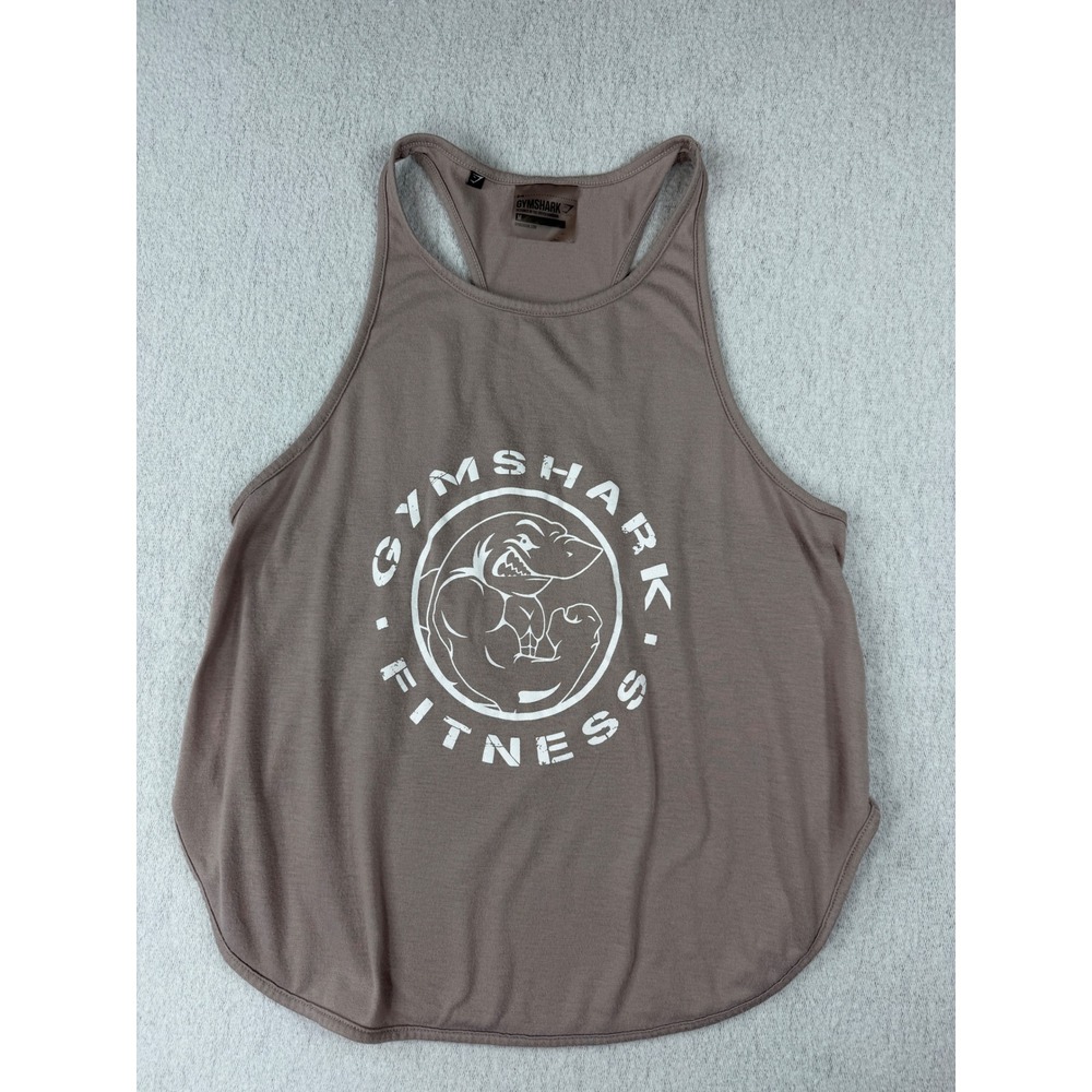 Gymshark Fitness Mauve Brown Racerback Tank Top Open Back Graphic Logo Size M